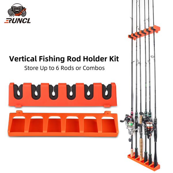 Rynttur Fishing Rod Holders Vertical Rod Rack, Wall Mounted Fishing Pole Holders Store 6 Rods or Fishing Rod Rack Combos, Premium Fishing Rod