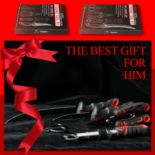 RUNCL 4pc Fishing Tool Kit- Fishing Pliers, Fish Fillet Knife with Sharpener, Fish Lip Gripper, Fishing Braid Scissors