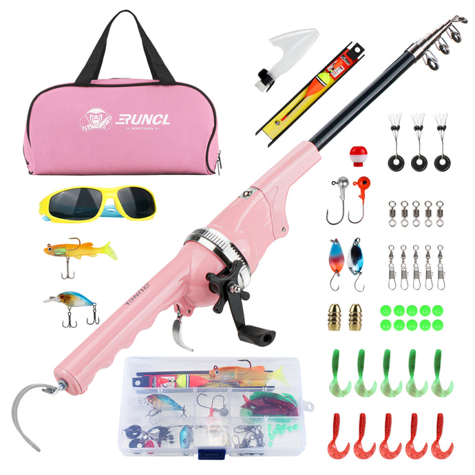 RUNCL Kids Fishing Pole - Portable Folding Fishing Rod and Reel Combo Kit with Spincast Fishing Reel