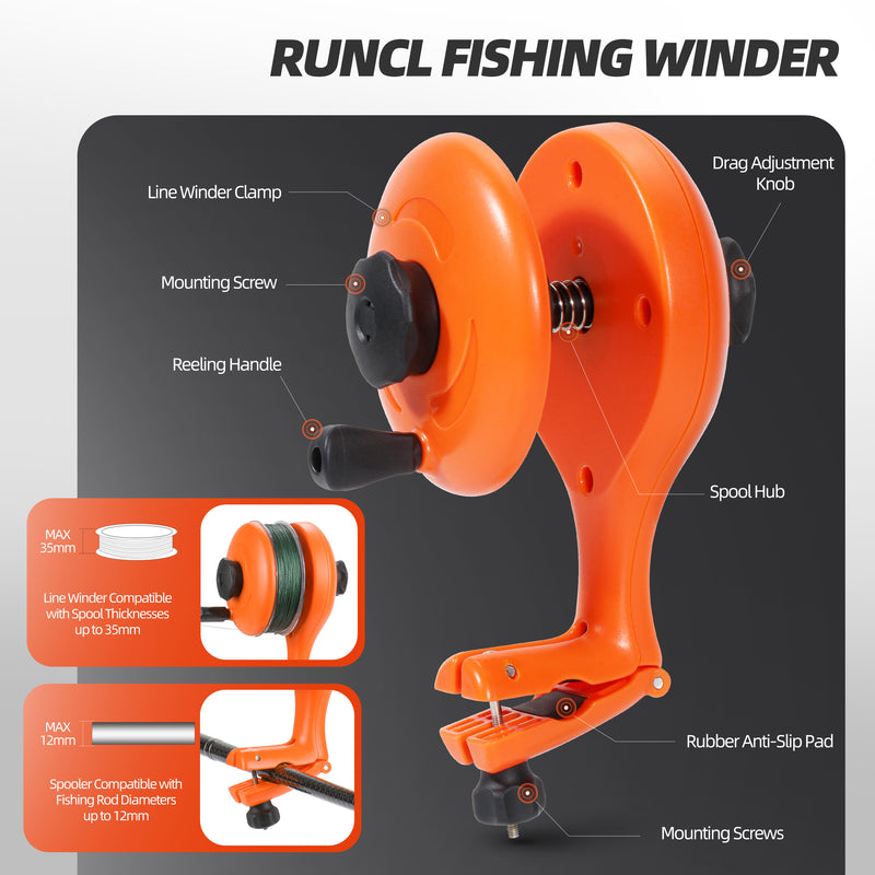 Load image into Gallery viewer, RUNCL Fishing Line Spooler – Portable Winder &amp; Reel Spooling Tool for Casting and Spinning Reels
