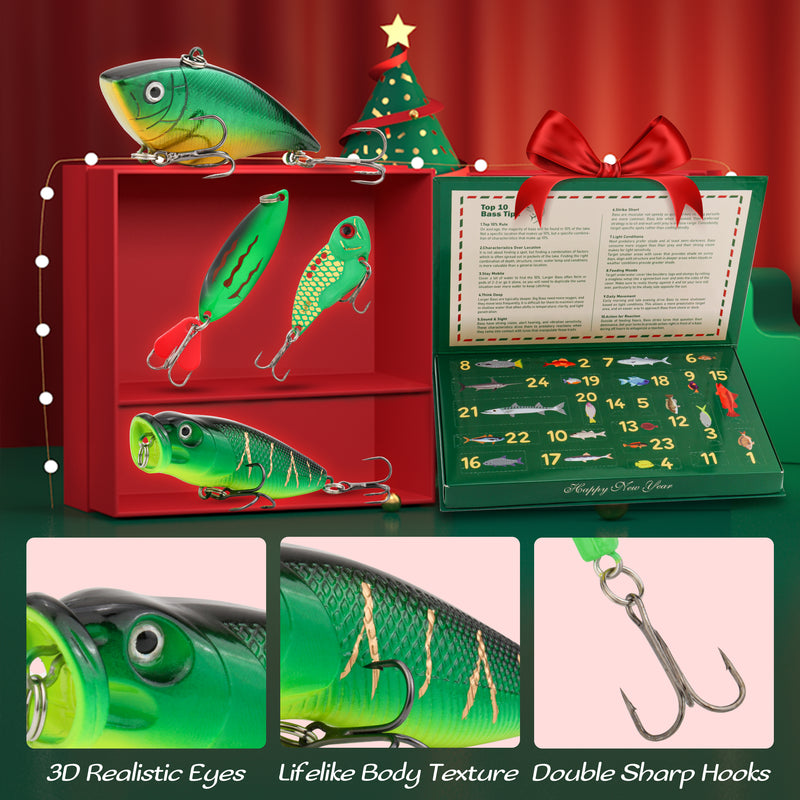 Load image into Gallery viewer, Fishing Advent Calendar 2025-24 Days Christmas Countdown Calendar with Fishing Tackle Lures
