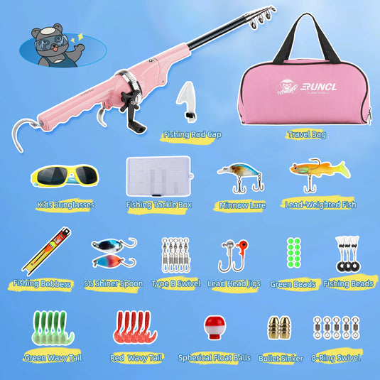 RUNCL Kids Fishing Pole - Portable Folding Fishing Rod and Reel Combo Runcl RUNCL Kids Fishing Pole - Portable Folding Fishing Rod and Reel Combo Runcl