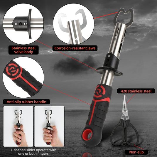 RUNCL 4pc Fishing Tool Kit- Fishing Pliers, Fish Fillet Knife with Sharpener, Fish Lip Gripper, Fishing Braid Scissors
