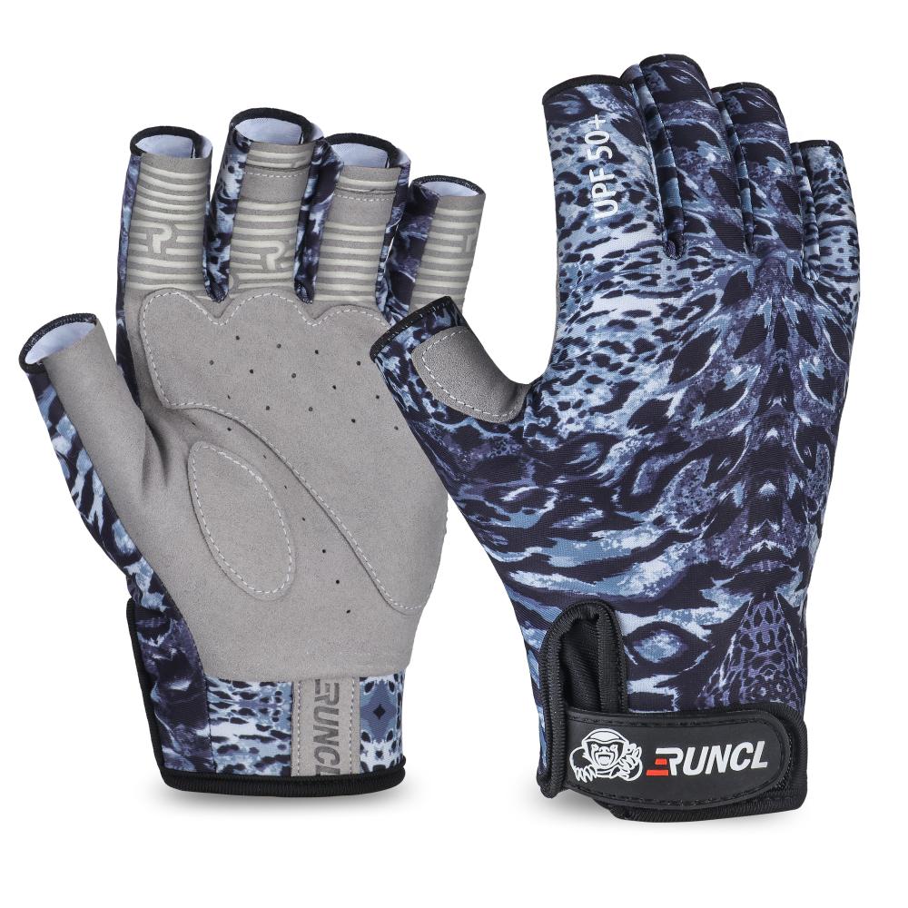 RUNCL Fingerless RAGUEL Fishing Gloves - L/XL / Black Camouflage