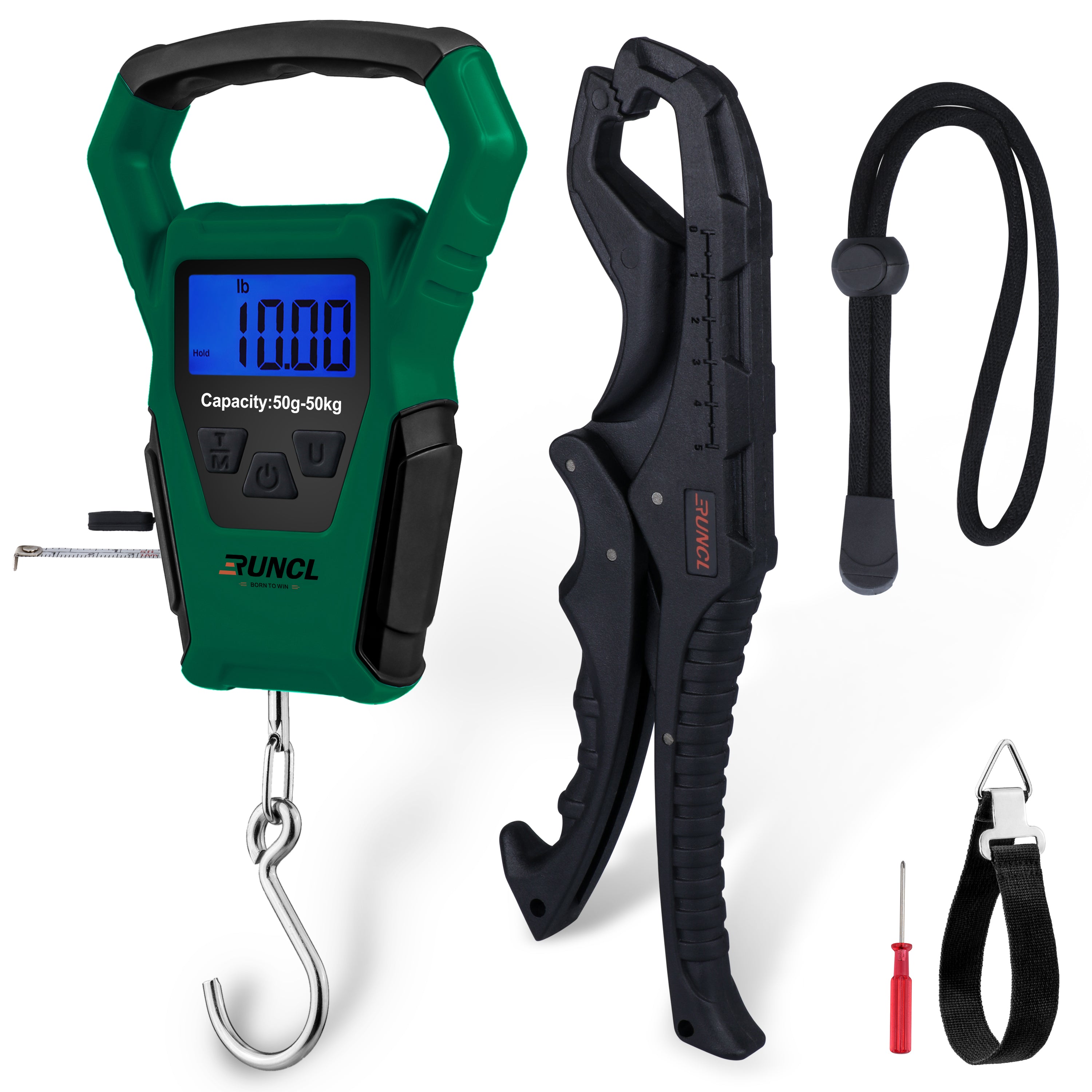RUNCL Waterproof Digital Fishing Scale with Fish Lip Gripper(Pro) - Green /  FS300 Pro