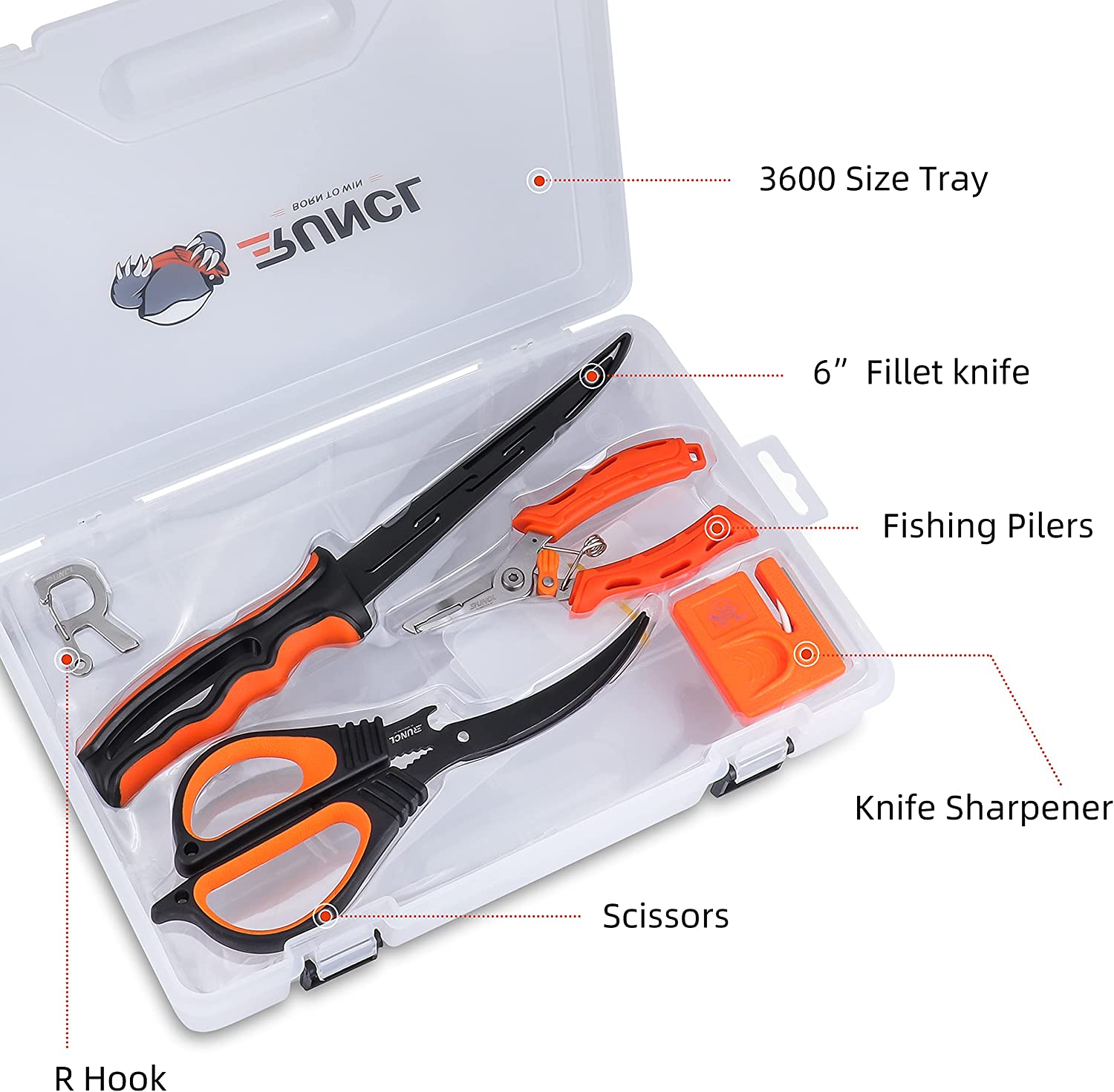 RUNCL Fishing Fillet Knife Combo Set, Fishing Tools Kit With 6 Fillet  Knife, Scissors, Sharpener, Fishing Pliers 