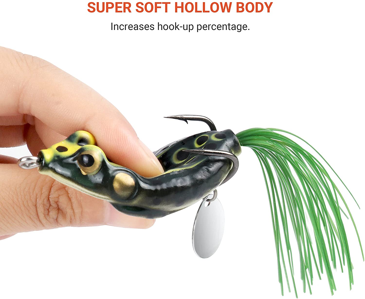 Topwater Frog Lure, Soft Fishing Lures Kit Weedless Baits Realistic Design  Swimbaits Hollow Body Frog Lure with Double Hook Tackle Box for Bass Pike