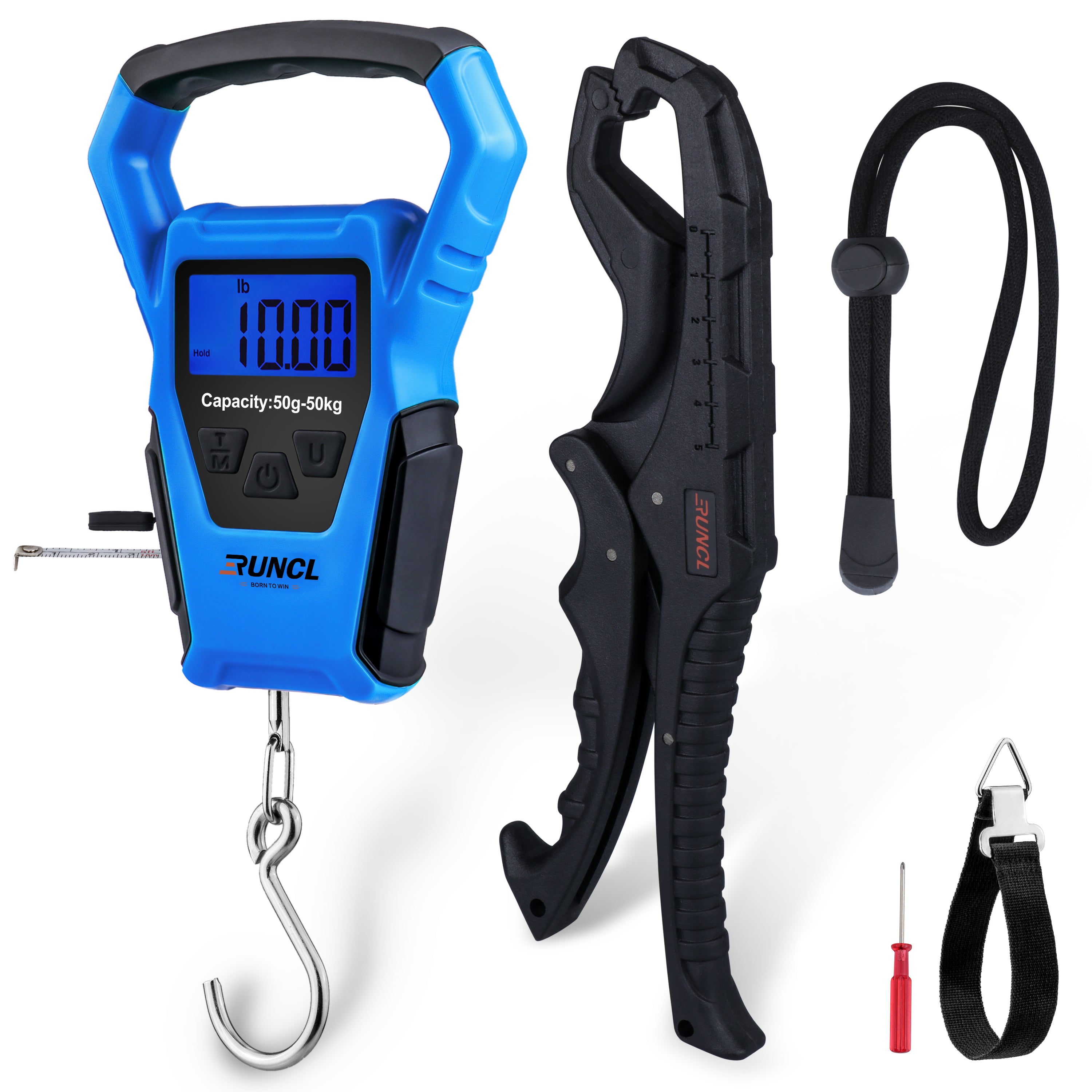 RUNCL Waterproof Digital Fishing Scale with Fish Lip Gripper(Pro) - Blue /  FS300 Pro