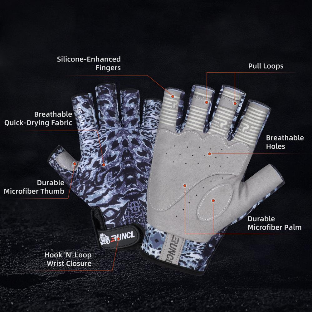 RUNCL Fingerless RAGUEL Fishing Gloves L/XL Black Camouflage, Best Sun  Protection Gloves