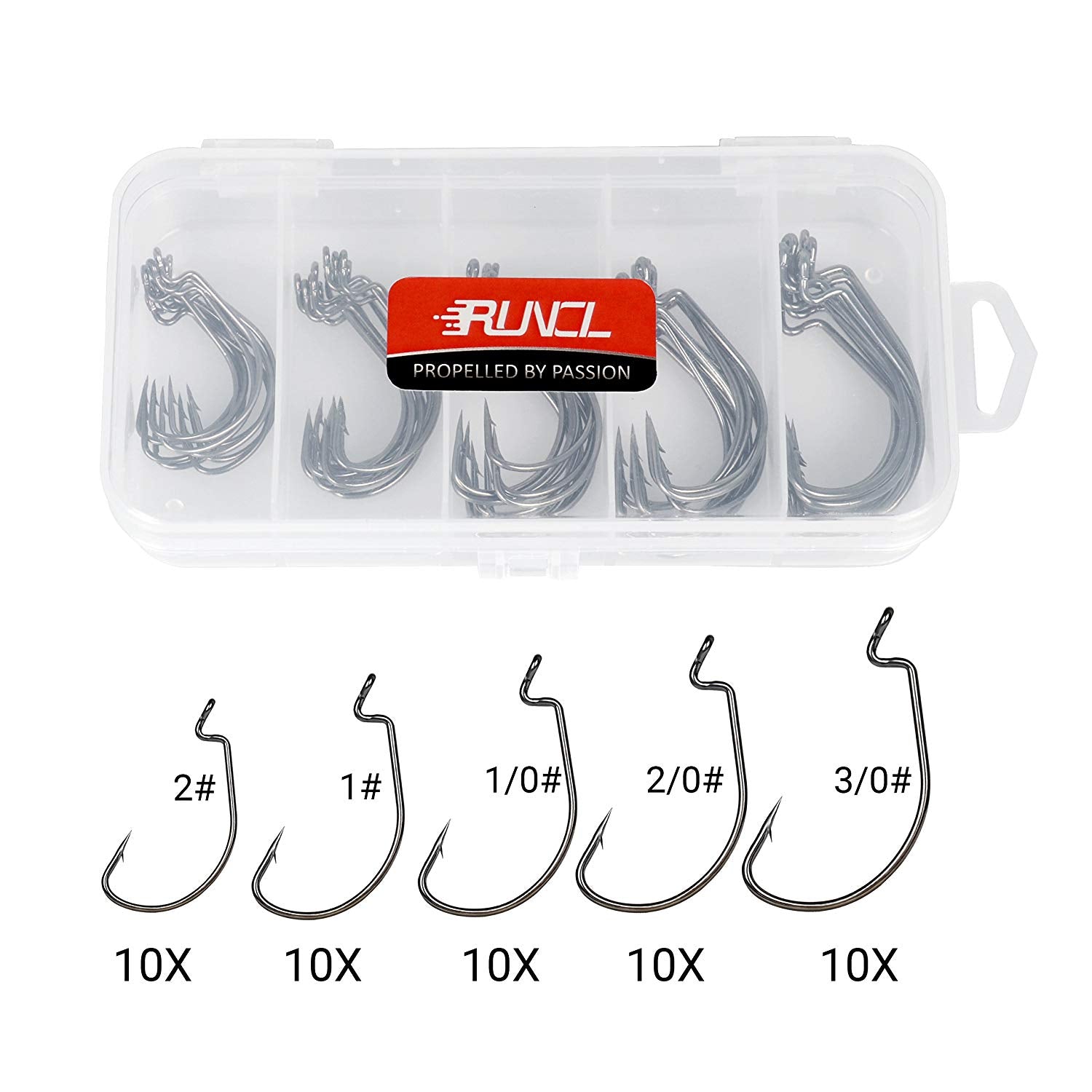 Runcl 50pcs fishing hooks with Tackle Box