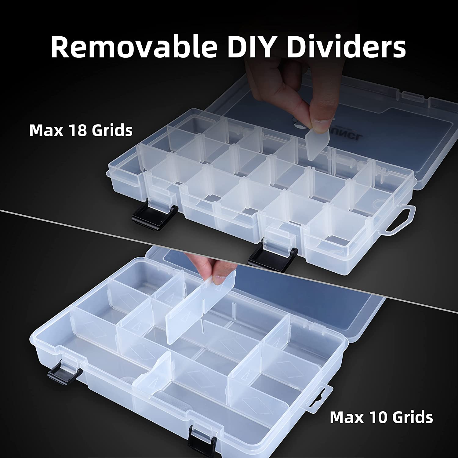 Beoccudo Tackle Box Bead Organizer 2 Pack Fishing Tackle Box Organizer  Plastic Compartment Storage Box Container with Dividers (Clear Tacklebox)
